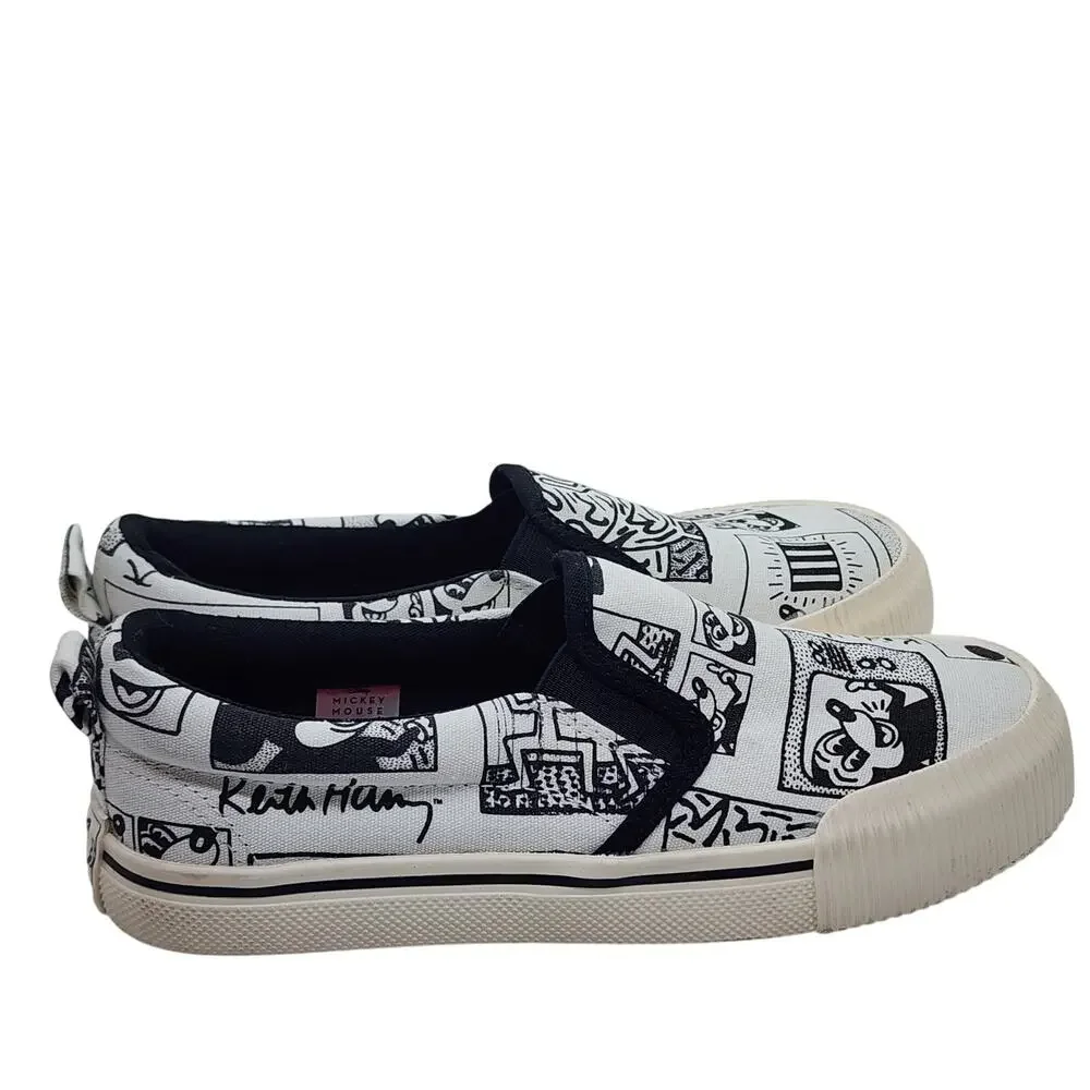 New Kieth Haring x Disney Sneaker Collab Mickey Mouse Big Kids Sz 2 H&M Ltd Ed